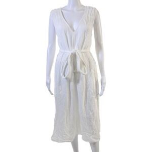 Reset Women Sundress White V-Neck Tie Waist Knee-Length Cotton Size M